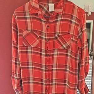 Red Plaid Button-Up Shirt